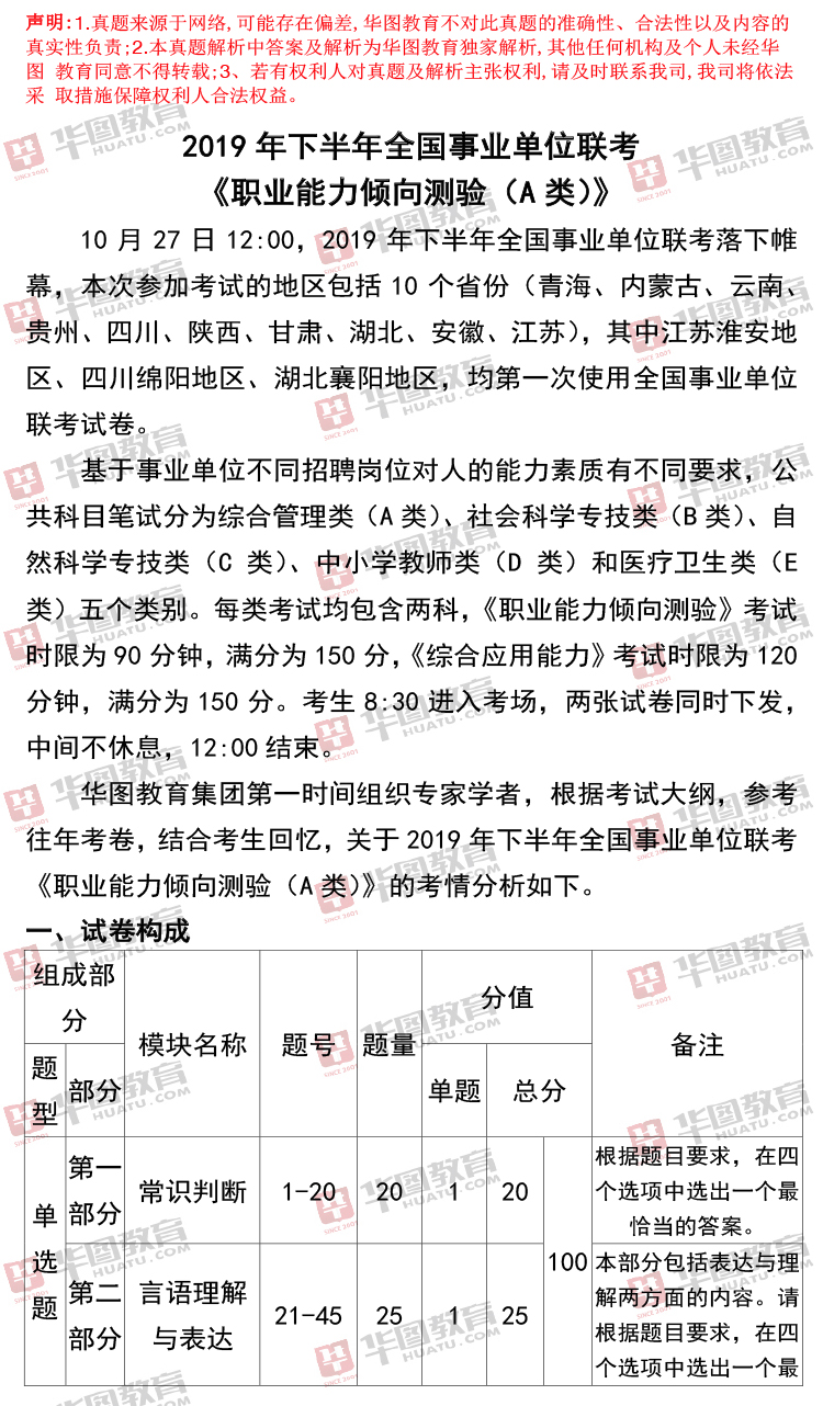 事业编A类考试内容全面解析